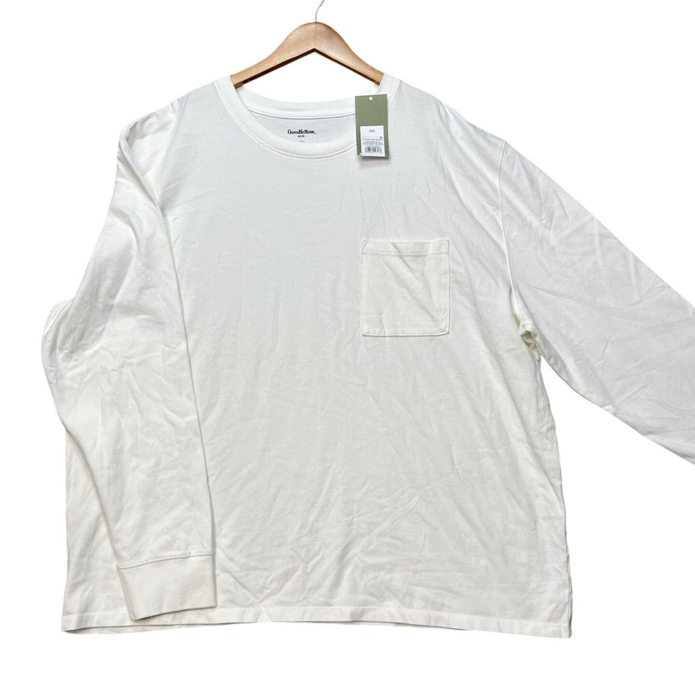 Goodfellow & Co T-Shirt Mens XXL White Long Sleeve Chest Pocket Crew Neck NEW
